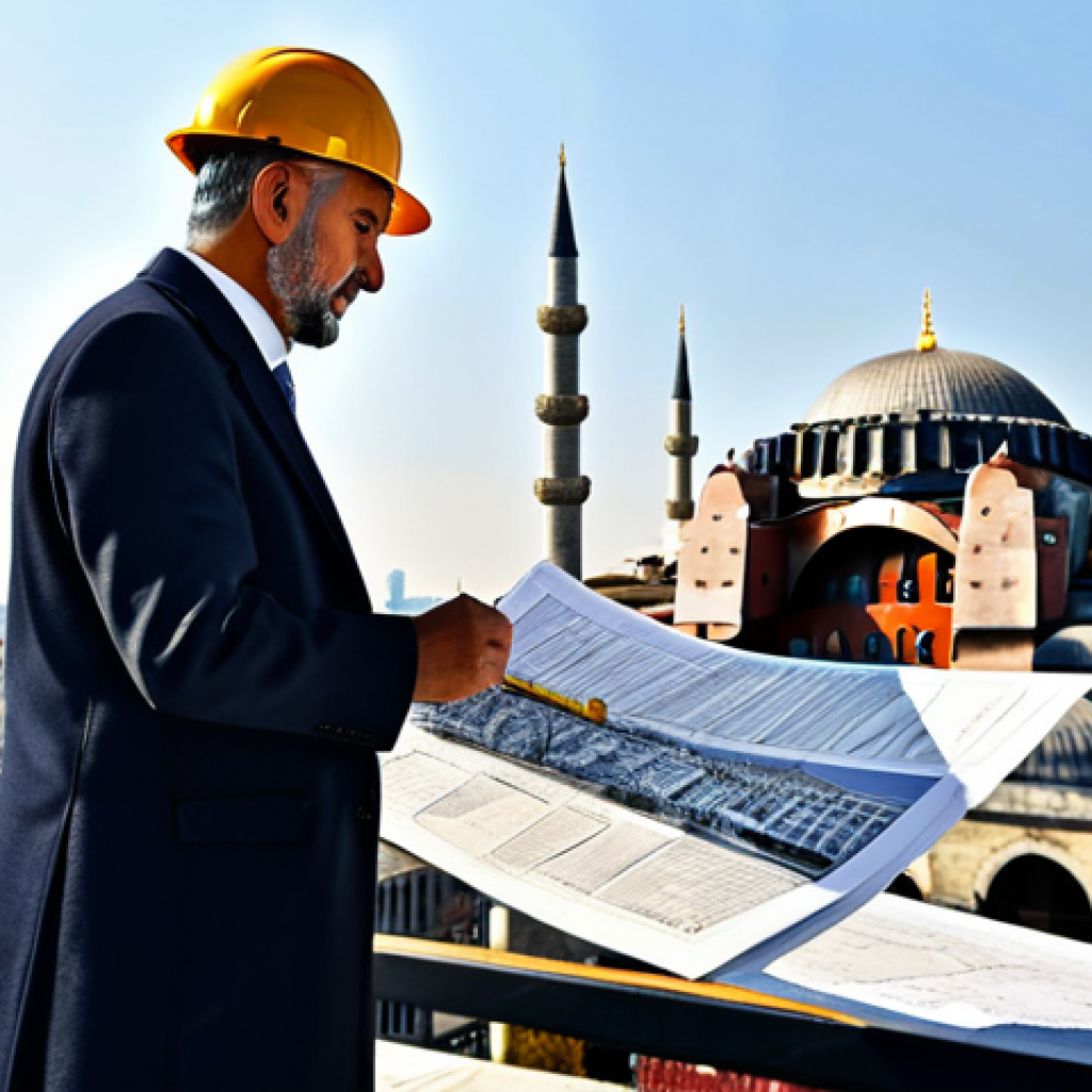 **

"A Turkish architect, fully clothed in professional attire, reviewing blueprints at a construction site in Istanbul with the Hagia Sophia in the background, appropriate content, perfect anatomy, natural pose, professional, safe for work, modest clothing, high quality."

**